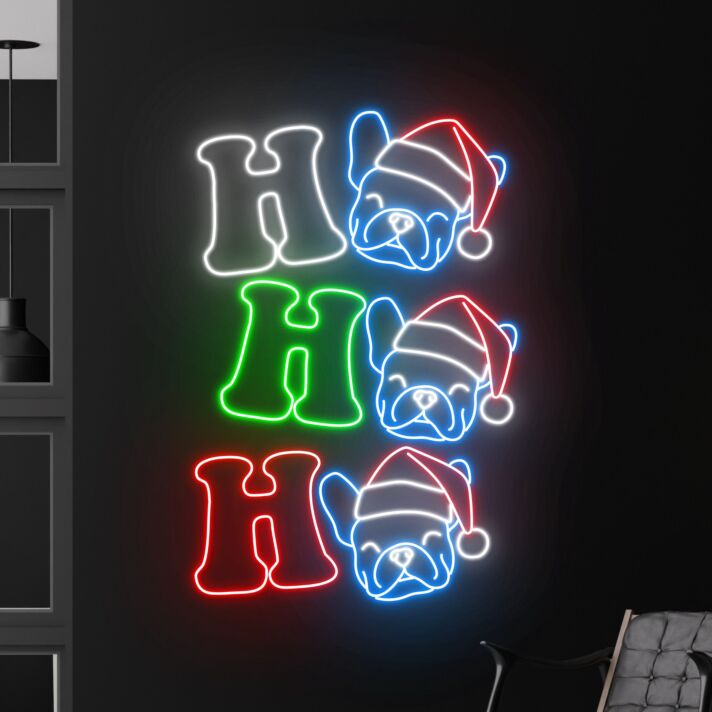 Brighten Your Holiday Festivities and Spaces: Hohoho Bulldog Christmas Led Neon Sign, Perfect for Home Decor, Bars, and Christmas Parties