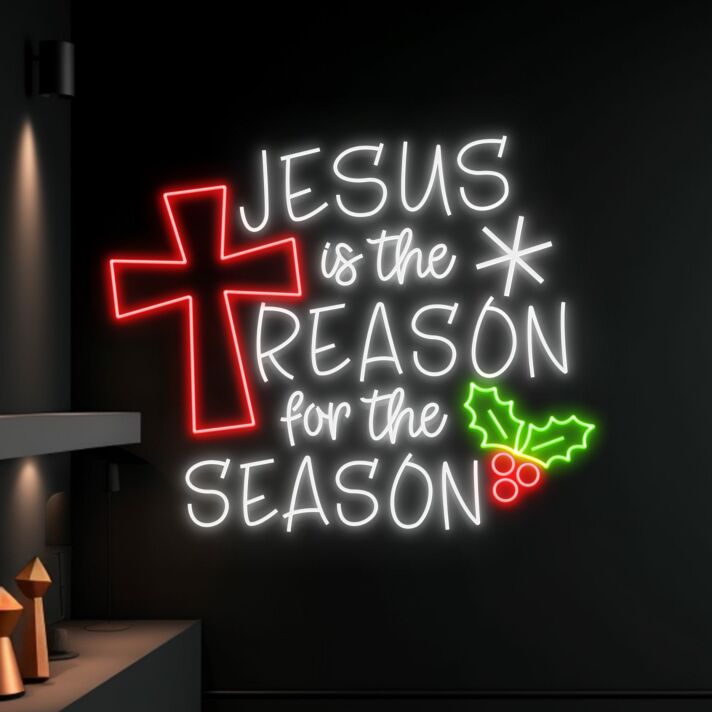 Brighten Your Christmas Spirit in Home, Office, and Church with the Jesus Is The Reason For The Season Led Neon Sign Decor.