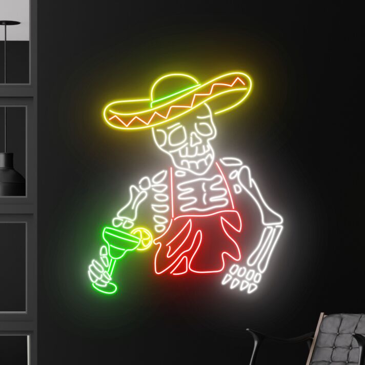 Mexican Skeleton Drinking Margarita Led Neon Sign Skeleton Led Sign