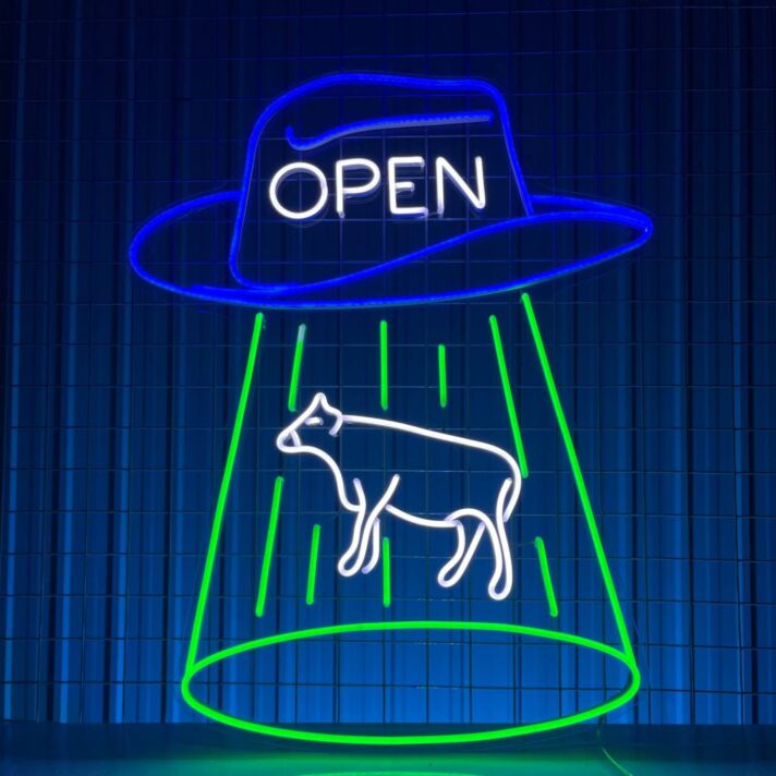 Open Cow Ufo Cowboy Hat Led Neon Sign Ufo Cow Led Sign Ufo Neon Light Restaurant Decor