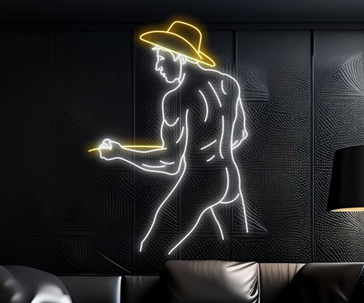 Sexy Bikini Cowboy Man Texas Led Neon Sign Sexy Body Gay Man Cowboy Hat Led Sign