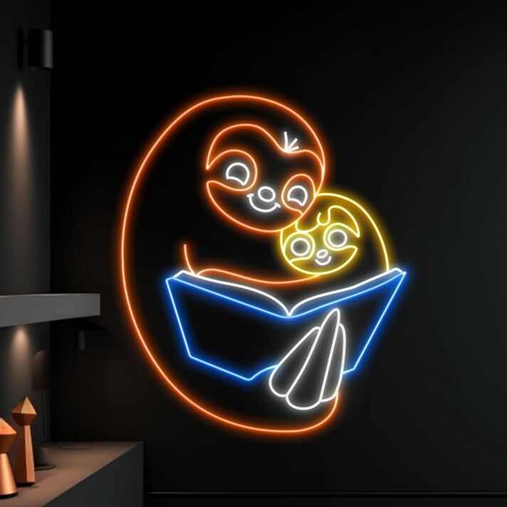 Sloth Reading Book Led Neon Sign Book Lover Neon Light Sloth Led Light Bookstore Decor