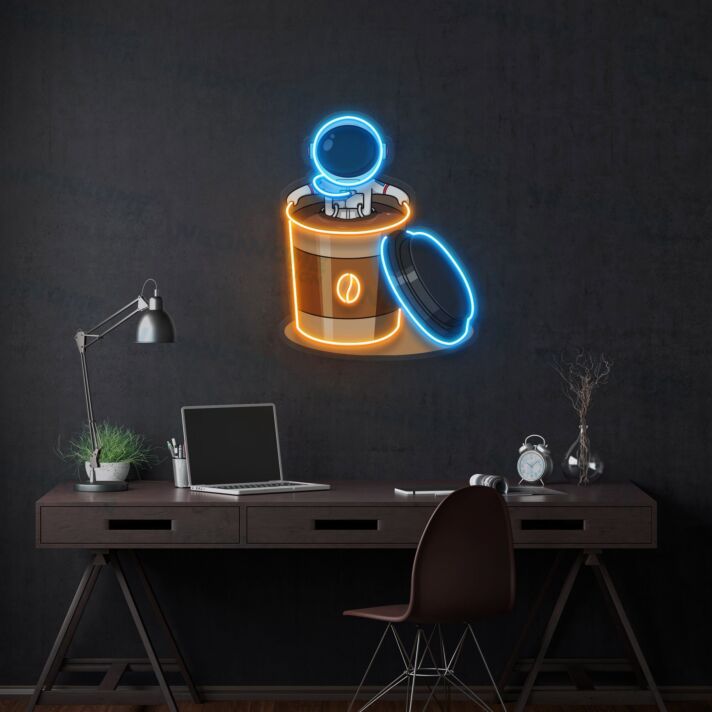Astronaut Soaking Coffee Cup Led Uv Neon Sign Restaurant Wall Decor