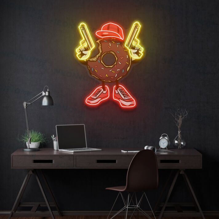 Donut Gun Led Uv Neon Sign Business Logo