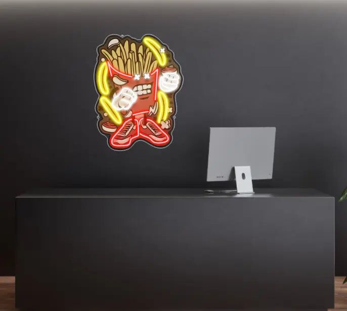 French Fries Cartoon Uv Light Neon Art And Easy Install