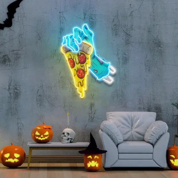 Hand Skull Pizza Uv Light Neon Artwork And Easy Installation