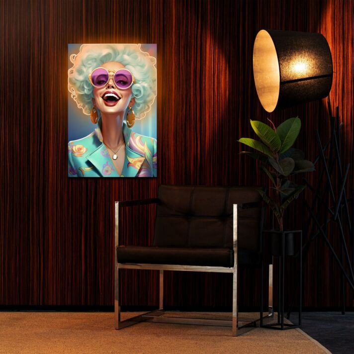 Lady Laughing Uv Light Art Radiant Neon Decor Piece