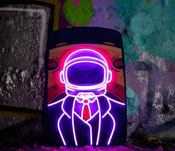 Man On The Moon Uv Printed Neon Artwork