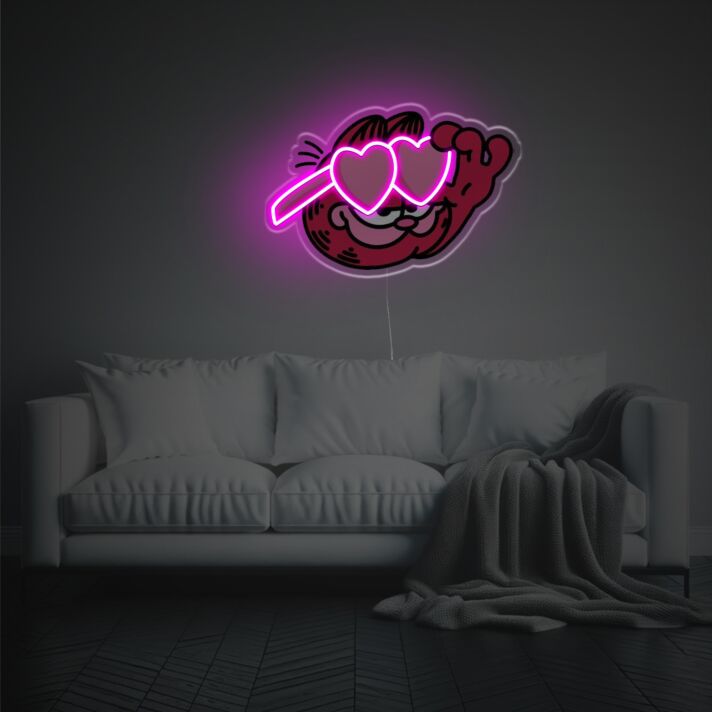Garfield With Heart-Shaped Glasses LED Neon Acrylic Artwork