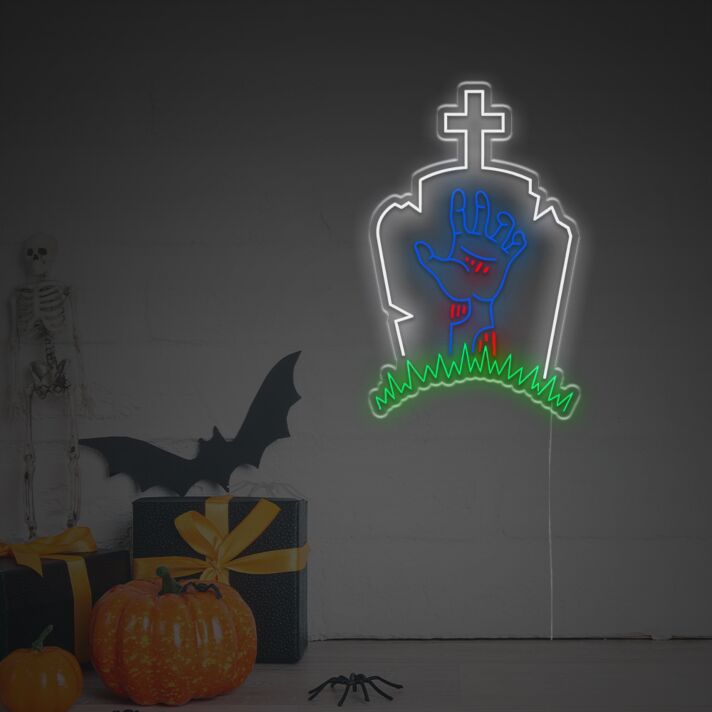 Zombie Coming Out From Tombstone LED Neon Sign