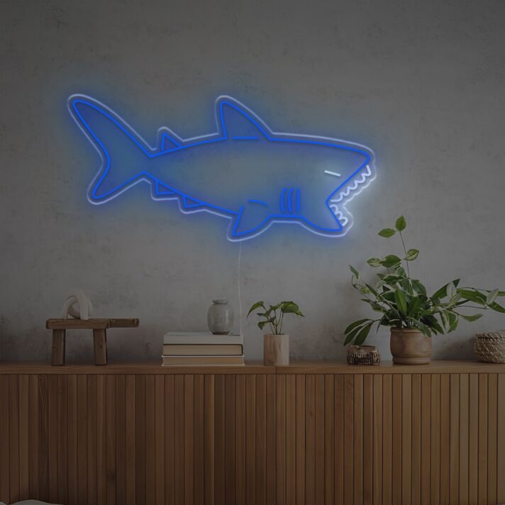 Fierce Big White Shark LED Neon Sign