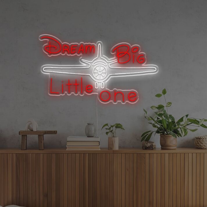 Dream Big Litte One With Vintage Plane LED Neon Sign