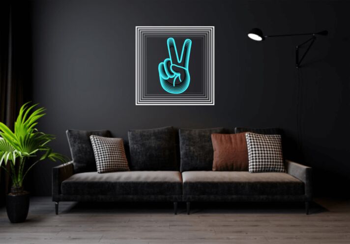 Peace Sign Light Blue Infinity Mirror Neon Sign