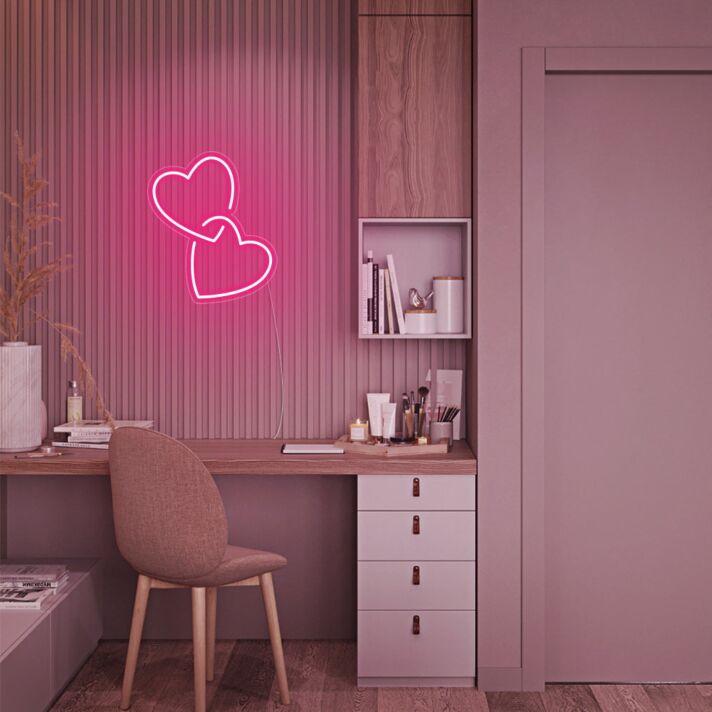 Mini Hearts Lock Neon Sign