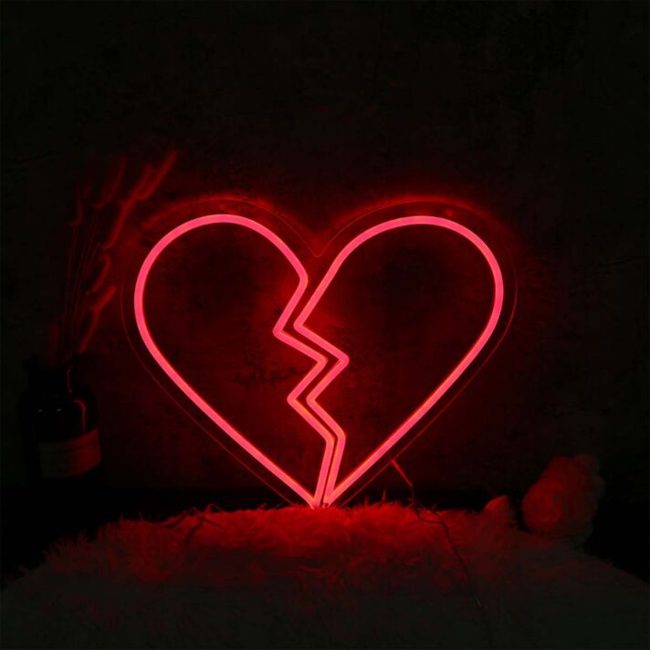 Broken Heart Red Neon Sign