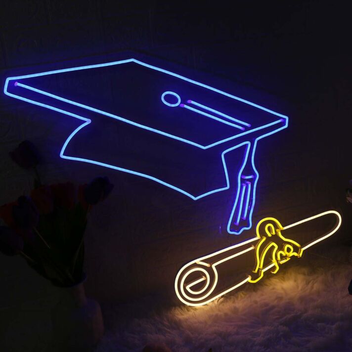 Graduation Cap With Diploma Neon Sign