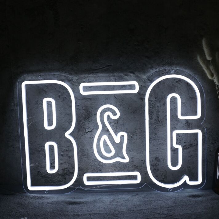 B And G White Neon Sign