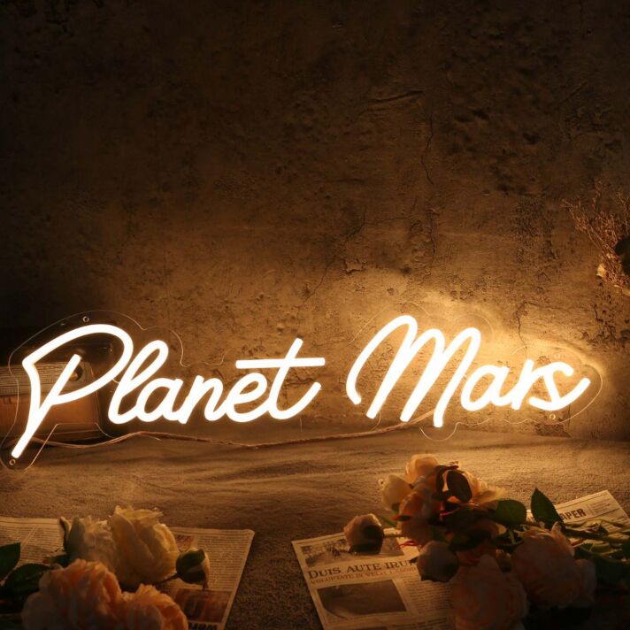 Planet Mars Yellow Neon Sign