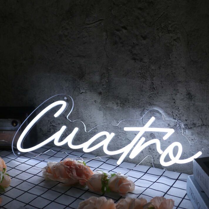 Cuatro White Neon Sign