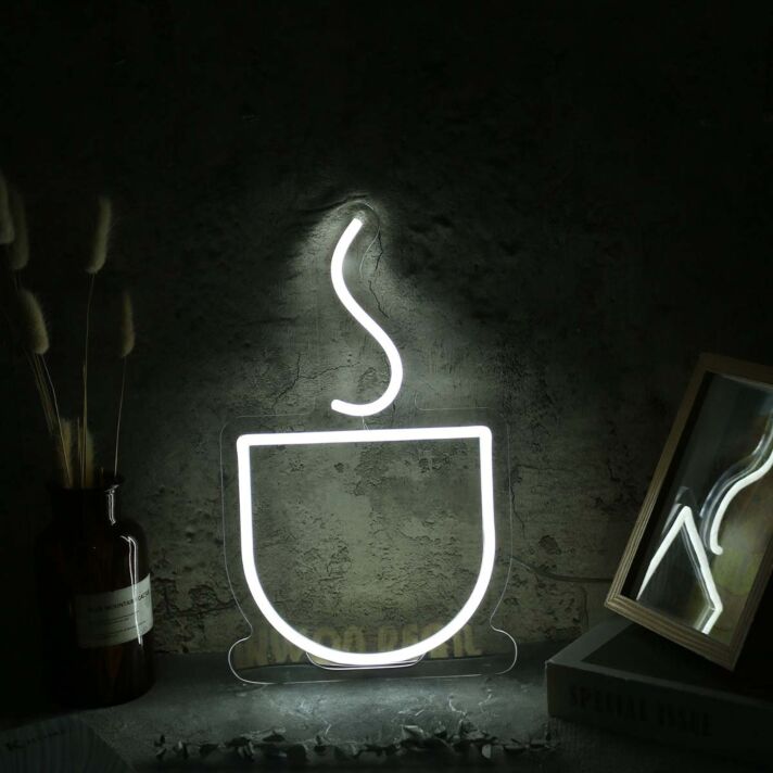 A Cup Of Hot Drink White Neon Sign
