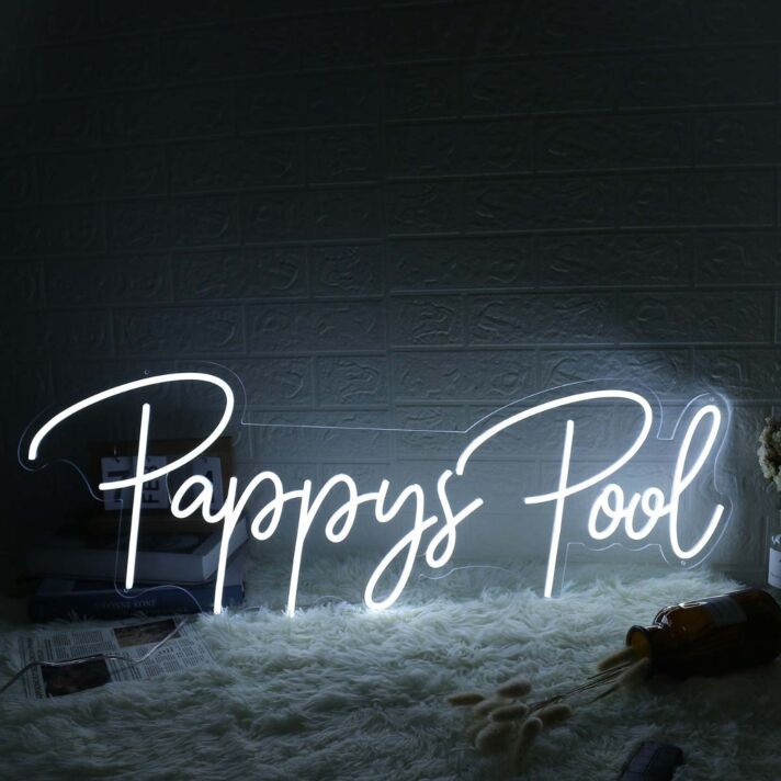 Pappy's Pool White Neon Sign
