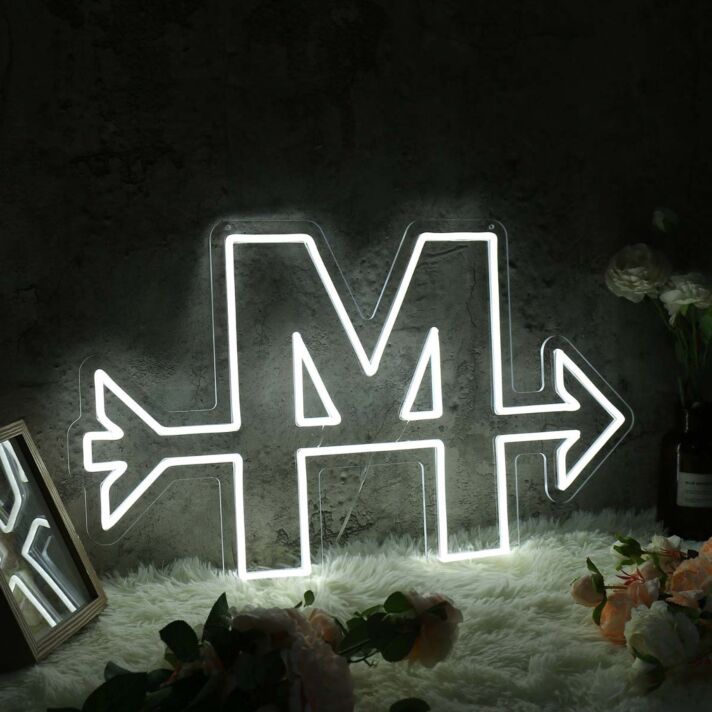 Letter M With Arrow Neon Sign