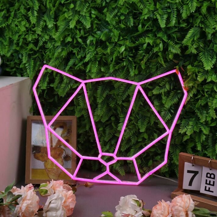 Abstract Cat Head Pink Neon Sign