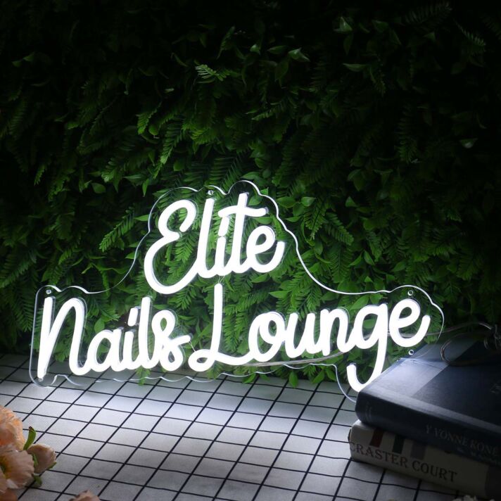 Elite Nails Lounge White Neon Sign