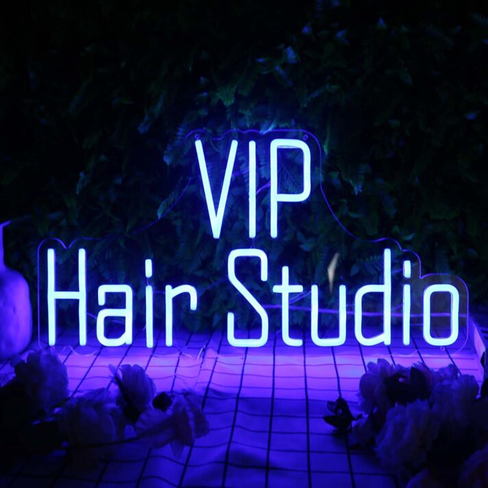 VIP Hair Studio Blue Neon Sign