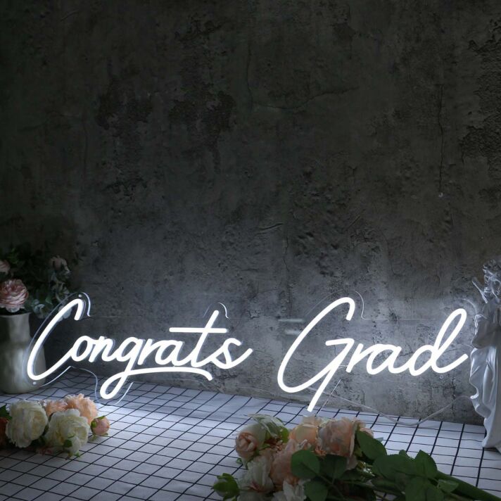 Congrats Grad White Neon Sign