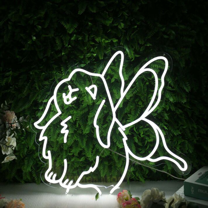 Cute Rabbit With Butterfly Wings White Neon Sign