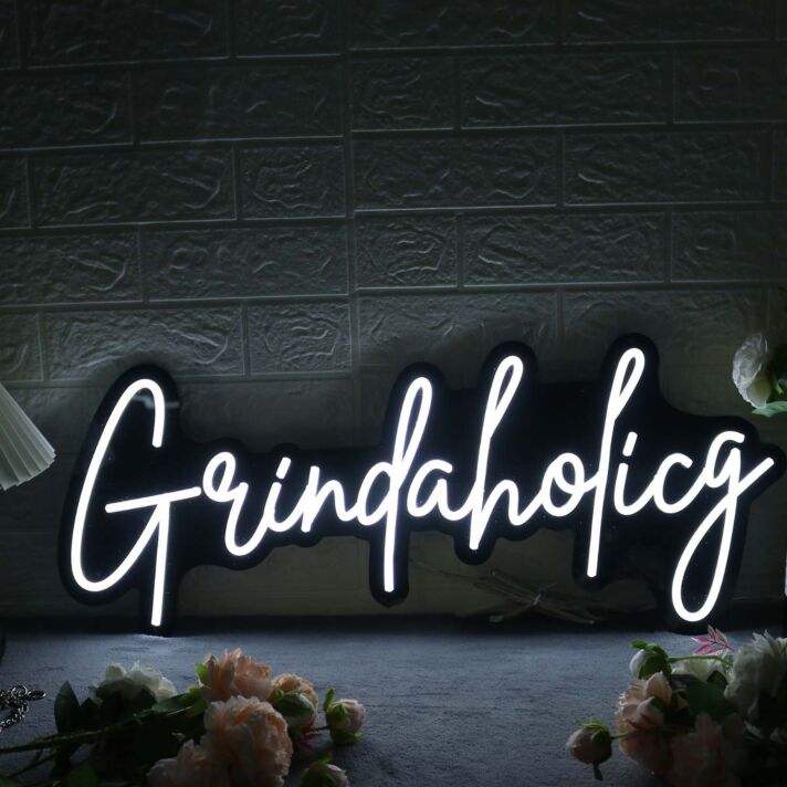 Grindaholicg White Neon Sign