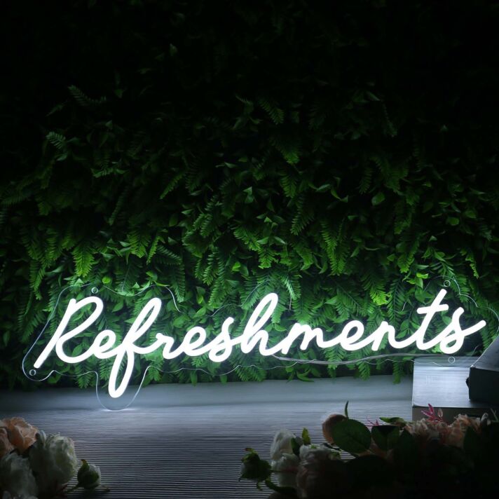 Refreshments White Neon Sign