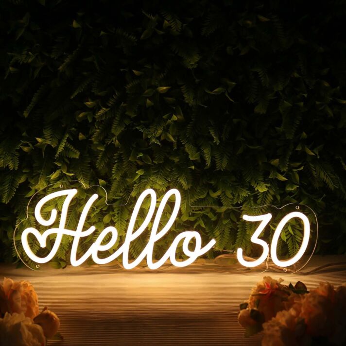 Hello 30 Yellow Neon Sign