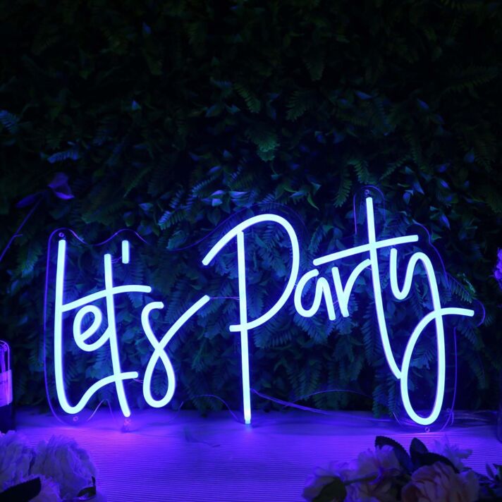 Lets Party Dark Blue Neon Sign