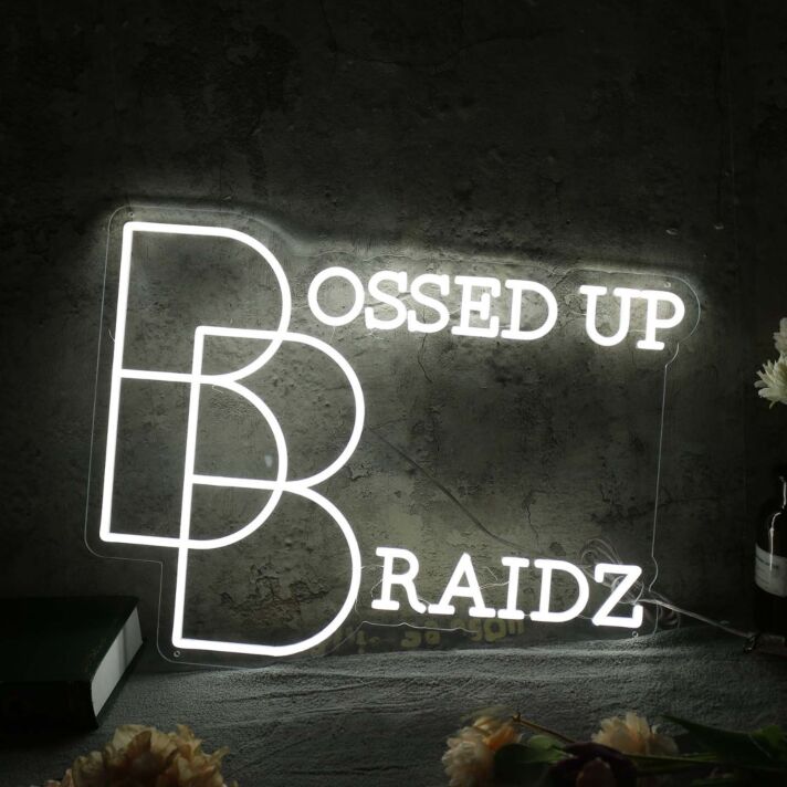 Bossed Up Braidz White Neon Sign