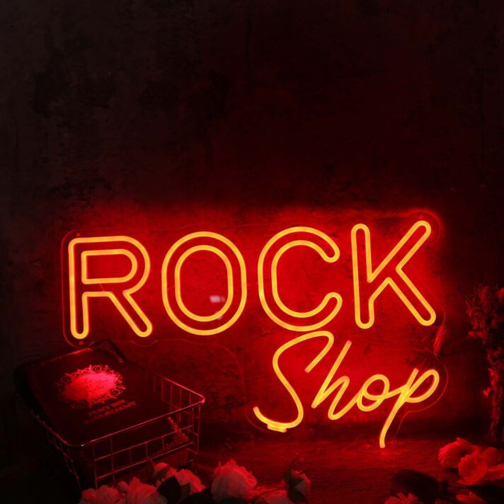 Rock Shop Orange Neon Sign