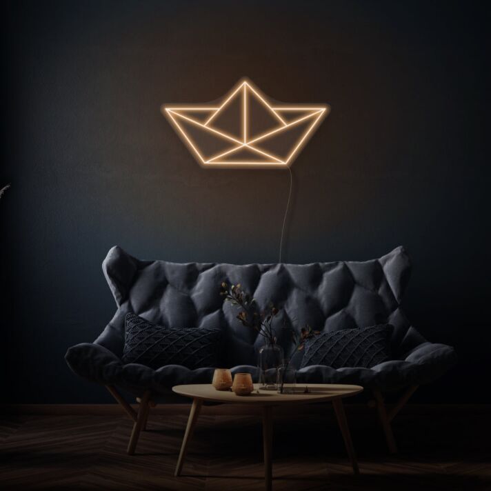 Origami Boat Neon Journey of Imagination and Creativity