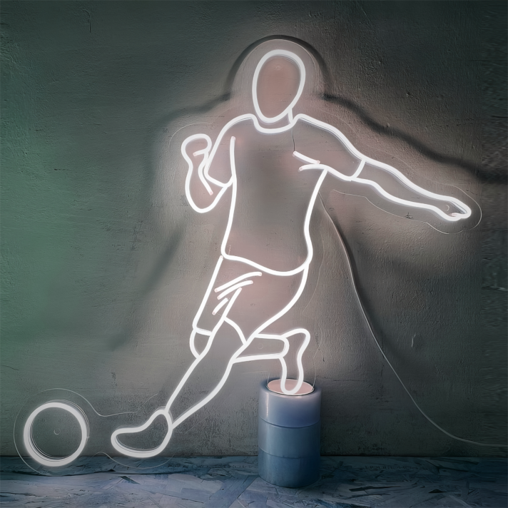 Soccer Showdown Running and Kicking Player Neon Sign