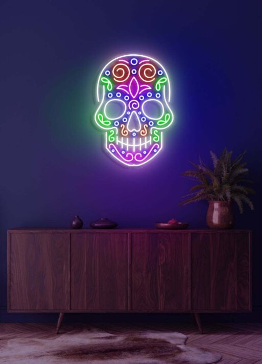 Skull Neon Reminder of Life's Edge and Vibrancy