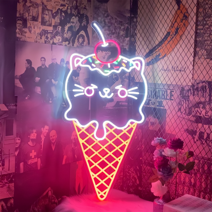 Purrfect Treat Cat Shaped Ice Cream Neon Sign