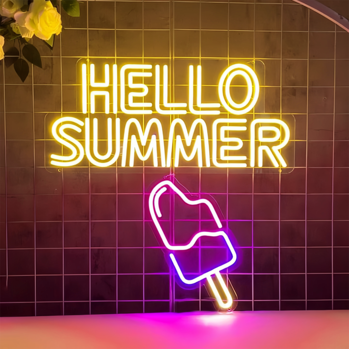 Customize Hello Summer Popsicle Ice Cream Neon Sign