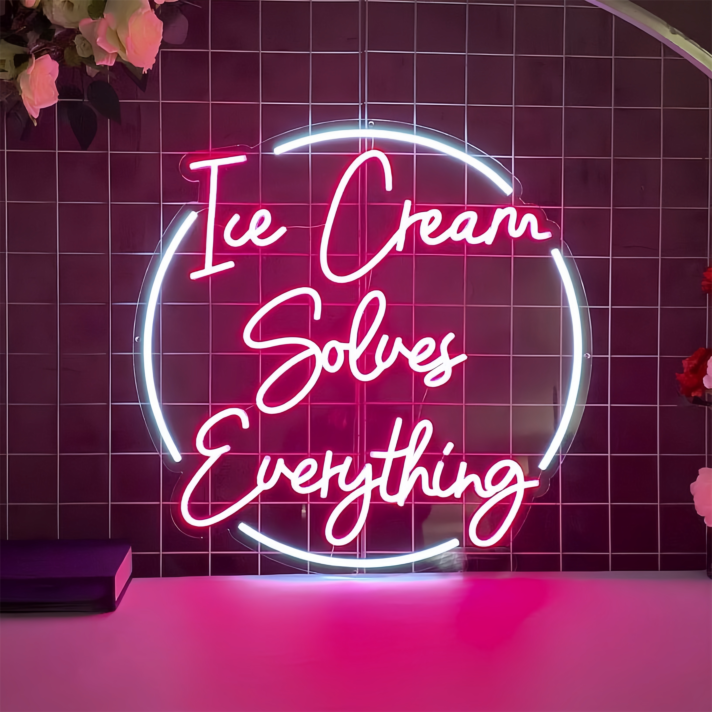 Sweet Serenity Ice Cream Solves Everything Neon Sign