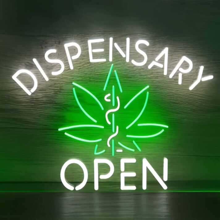 Dispensary  Open Hemp Leaf Neon Sign