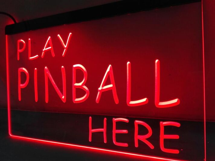 Play Pinball Here Hanging Neon Sign