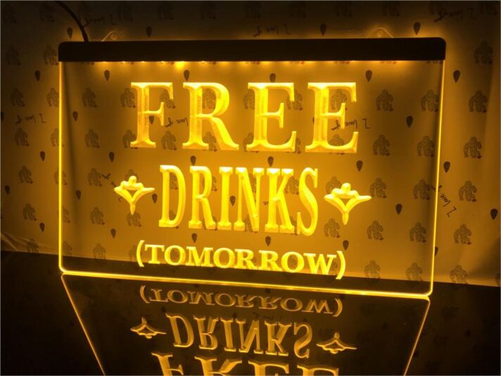 Free Drinks Tomorrow Hanging Neon Sign