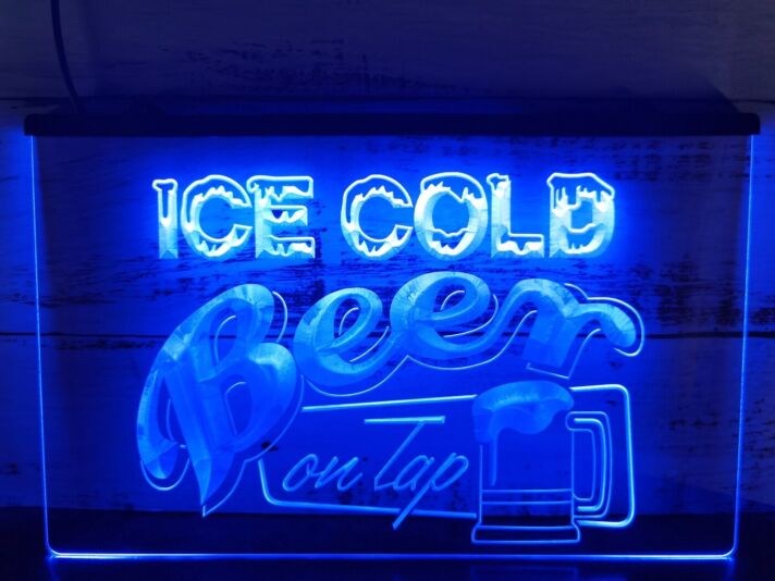 Ice Cold Beer on Tap Bar Hanging Neon Sign