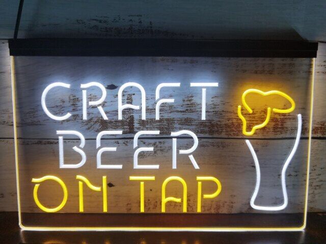 Craft Beer On Tap Two Tone Hanging Neon Sign