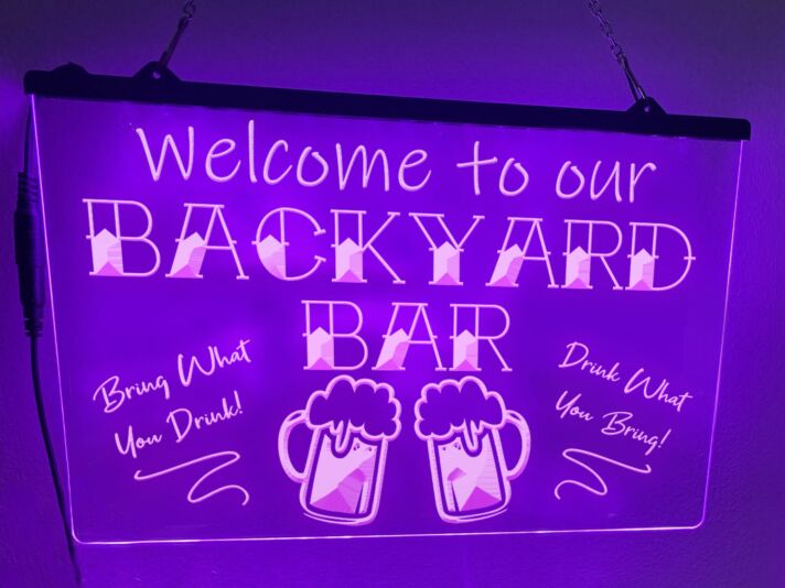 Welcome To Our Backyard Bar Hanging Neon Sign
