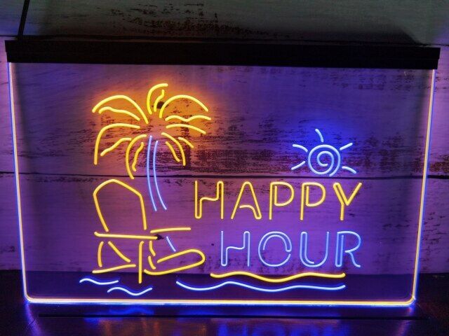 Happy Hour Bar Two Tone Hanging Neon Sign
